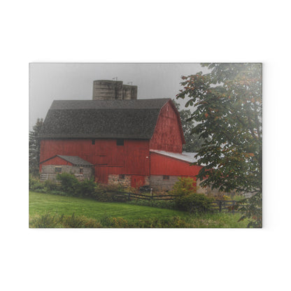 U R There Photography Five Lakes Road Red I Rustic Farmhouse Tempered-Glass Cutting Board