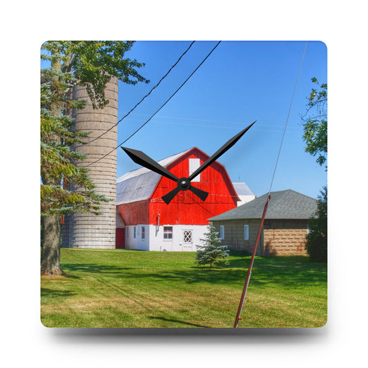 U R There Photography East Lake Road Red and Little Grey Rustic Farmhouse Acrylic Analog Wall Clock 10.75'' × 10.75'' (Square)