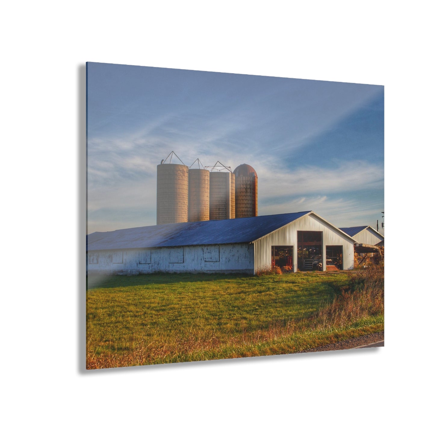 U R There Photography Peck White and Silos Rustic Farmhouse Acrylic Wall Print