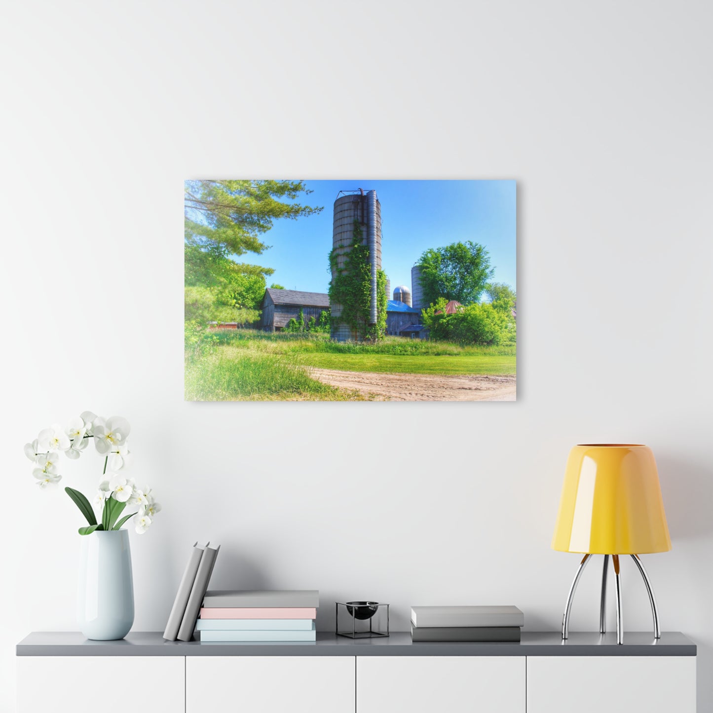 U R There Photography Bordman Road Old Grey and Silo II Rustic Farmhouse Acrylic Wall Print