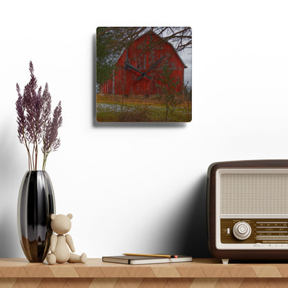 U R There Photography Johnsonmill Road Hidden Red Rustic Farmhouse Acrylic Analog Wall Clock