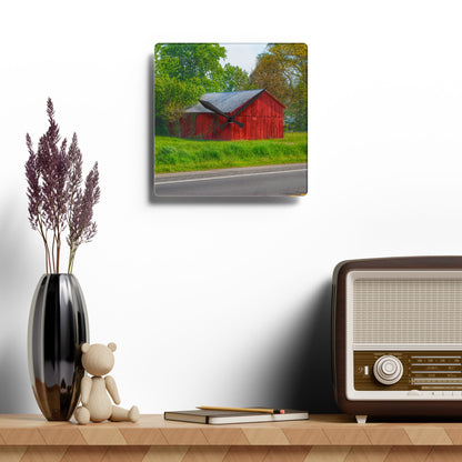 U R There Photography M-25 Little Red Rustic Farmhouse Acrylic Analog Wall Clock