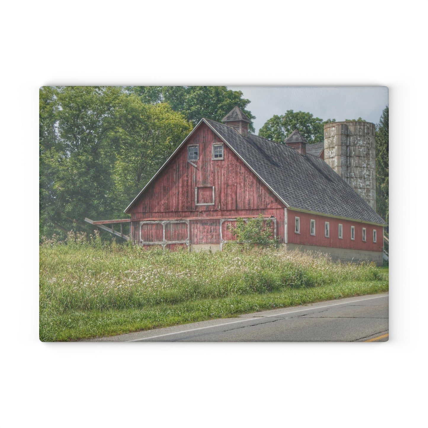 U R There Photography Metamora Red I Rustic Farmhouse Tempered-Glass Cutting Board