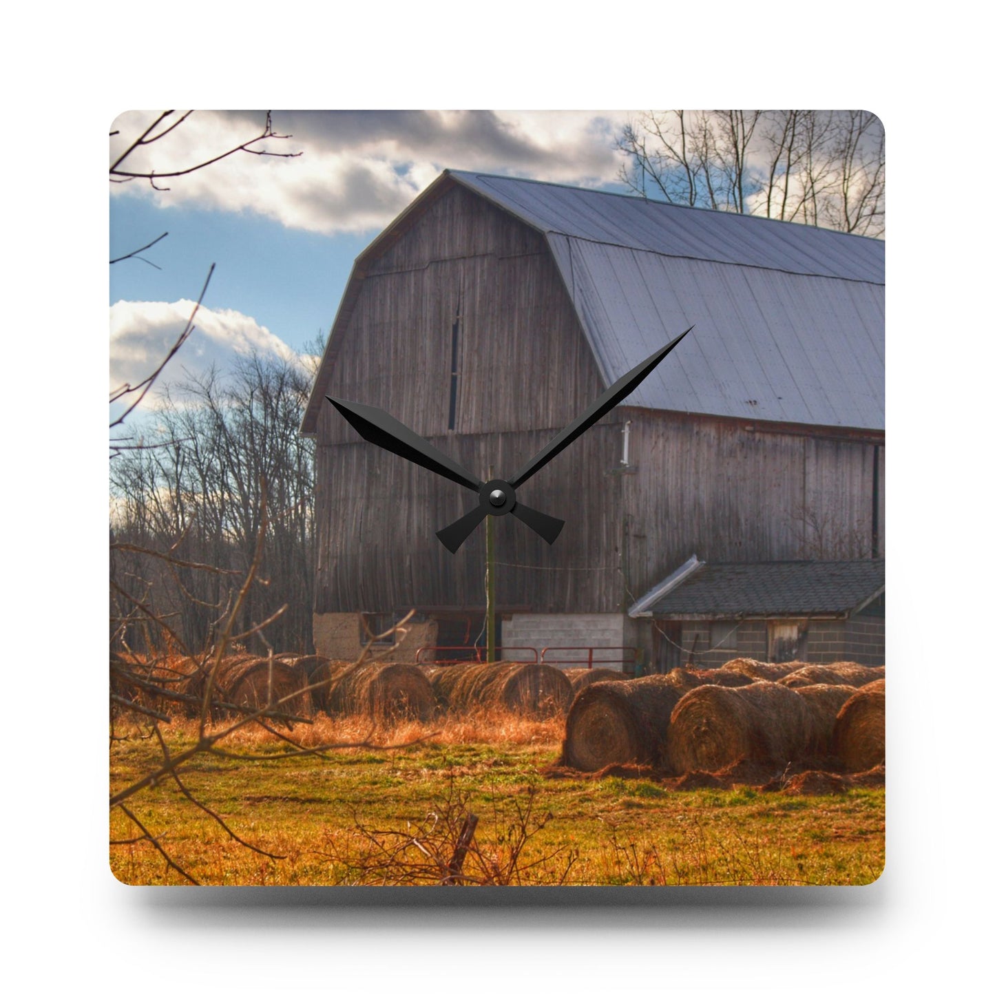 U R There Photography Sandusky Grey Haybarn Rustic Farmhouse Acrylic Analog Wall Clock