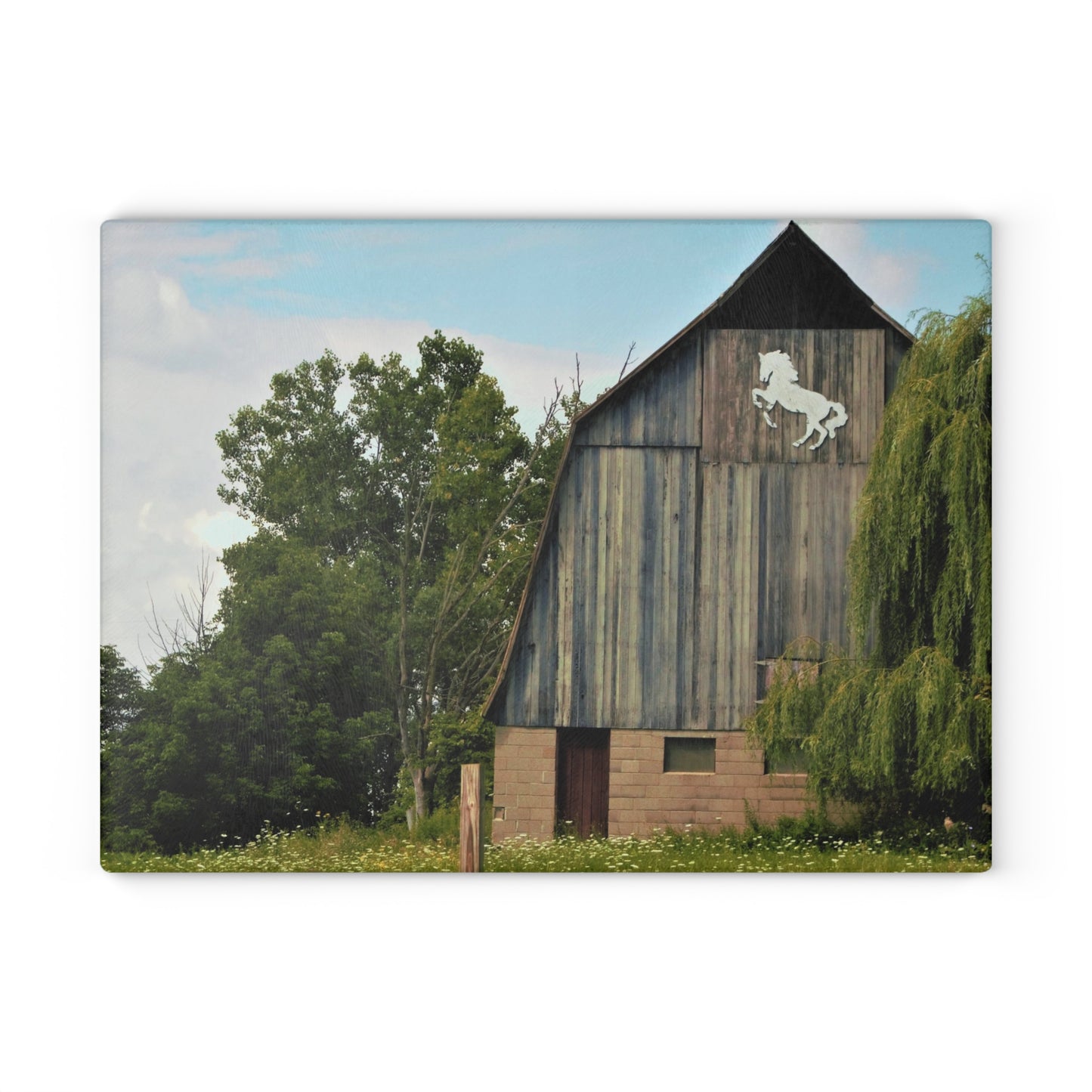 U R There Photography Hassler Lake Horse Barn Rustic Farmhouse Tempered-Glass Cutting Board 8"x 11"