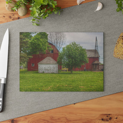 U R There Photography Roods Lake Road Red I Rustic Farmhouse Tempered-Glass Cutting Board