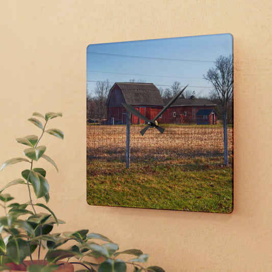 U R There Photography Pratt Road Little Red Rustic Farmhouse Acrylic Analog Wall Clock