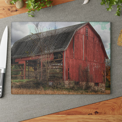 U R There Photography Laur Road Forgotten Red II Rustic Farmhouse Tempered-Glass Cutting Board