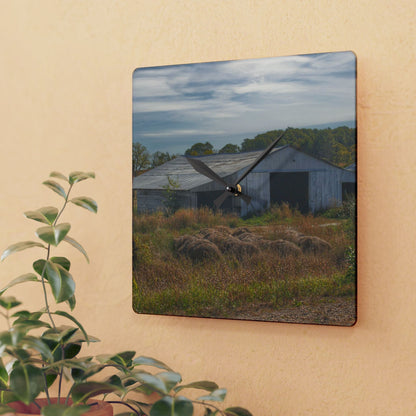 U R There Photography Hurd Corners Road Grey Shack Rustic Farmhouse Acrylic Analog Wall Clock