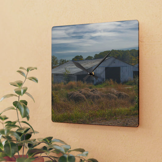 U R There Photography Hurd Corners Road Grey Shack Rustic Farmhouse Acrylic Analog Wall Clock