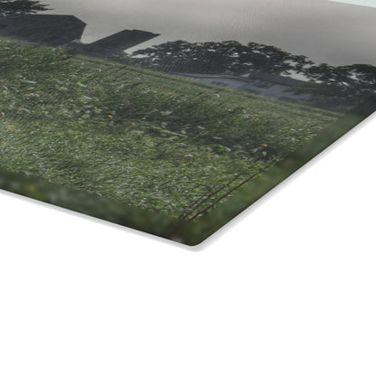 U R There Photography Hill Road Grey in the Fog Rustic Farmhouse Tempered-Glass Cutting Board