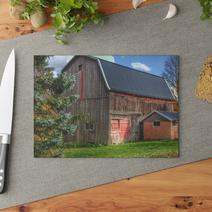 U R There Photography East Leonard Road Red Rustic Farmhouse Tempered-Glass Cutting Board