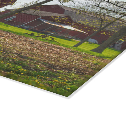 U R There Photography Bishop Road Reds III Rustic Farmhouse Tempered-Glass Cutting Board