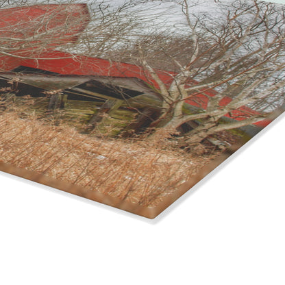 U R There Photography North Five Lakes Road Red Rustic Farmhouse Tempered-Glass Cutting Board 8"x 11"