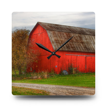 U R There Photography Oak Road Barber Barn II Rustic Farmhouse Acrylic Analog Wall Clock 10.75'' × 10.75'' (Square)