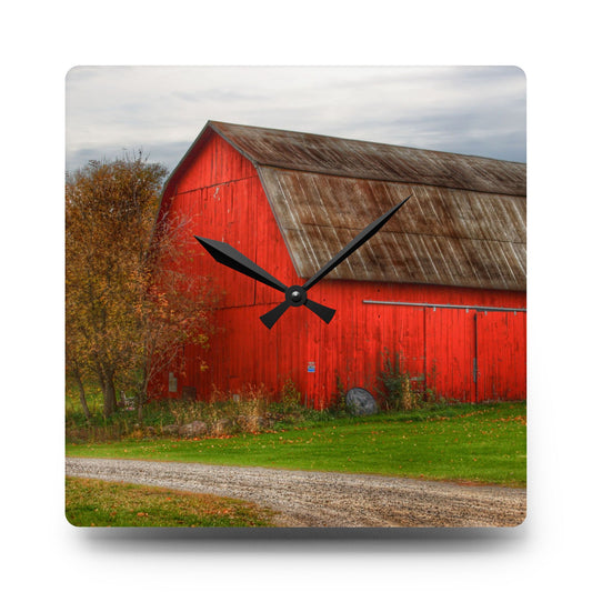 Oak Road Barber Barn II Rustic Farmhouse Acrylic Analog Wall Clock 10.75'' × 10.75'' (Square)