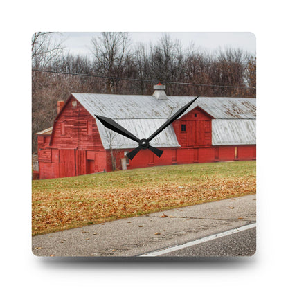 U R There Photography Caseville Red Rustic Farmhouse Acrylic Analog Wall Clock