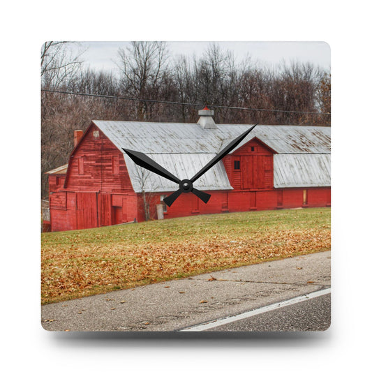 Caseville Red Rustic Farmhouse Acrylic Analog Wall Clock 10.75'' × 10.75'' (Square)