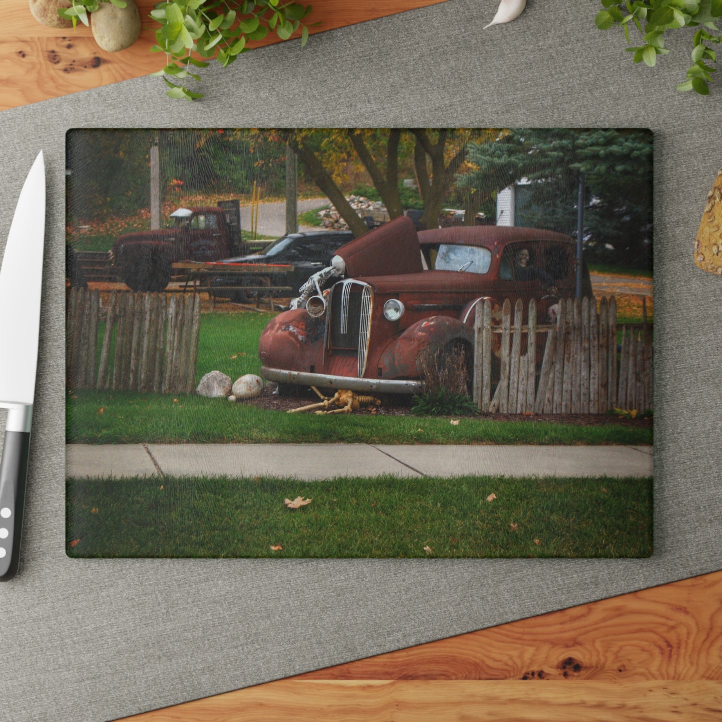 U R There Photography Oak Road Metamora Mechanics Rustic Farmhouse Tempered-Glass Cutting Board