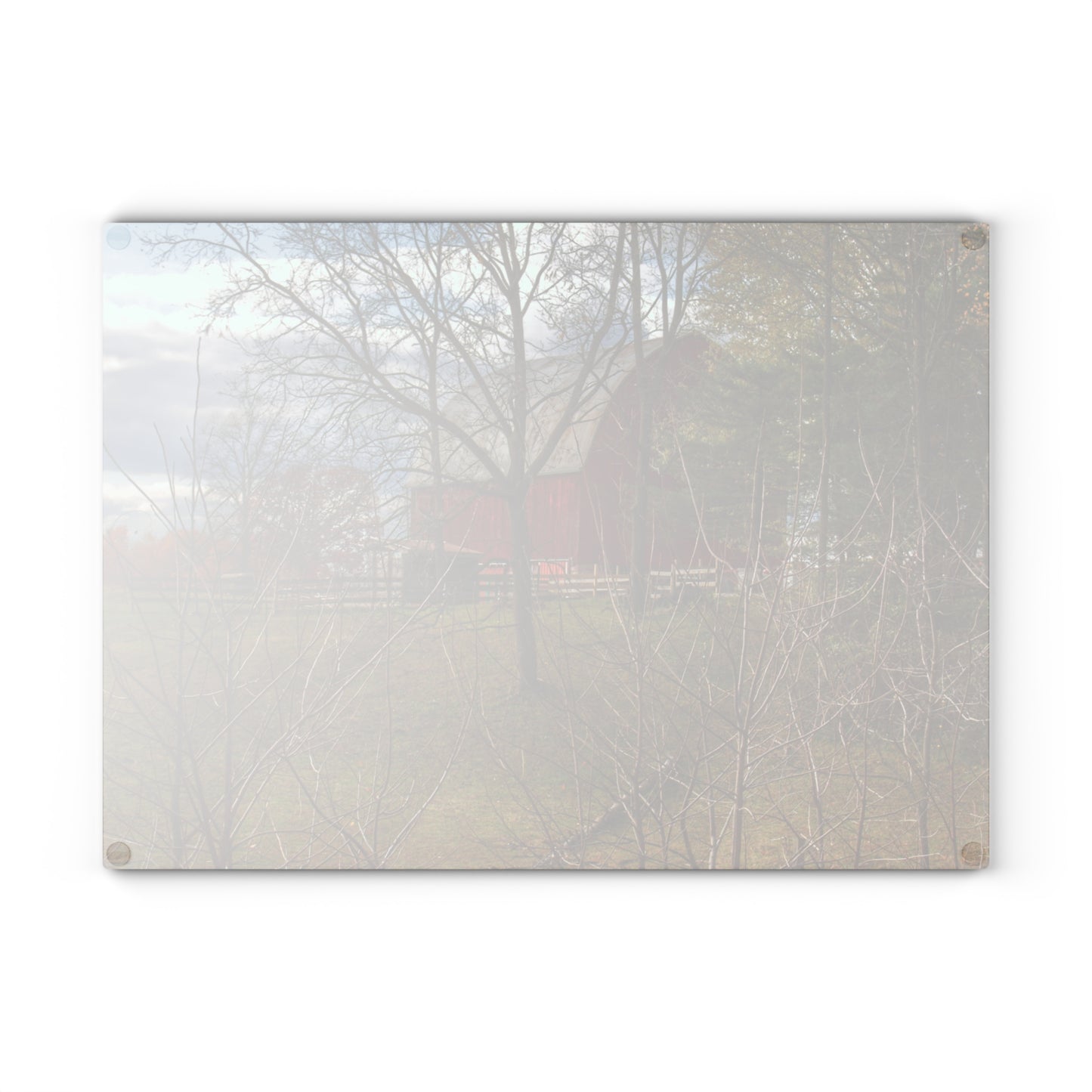 U R There Photography Laur Road Hidden Red Rustic Farmhouse Tempered-Glass Cutting Board
