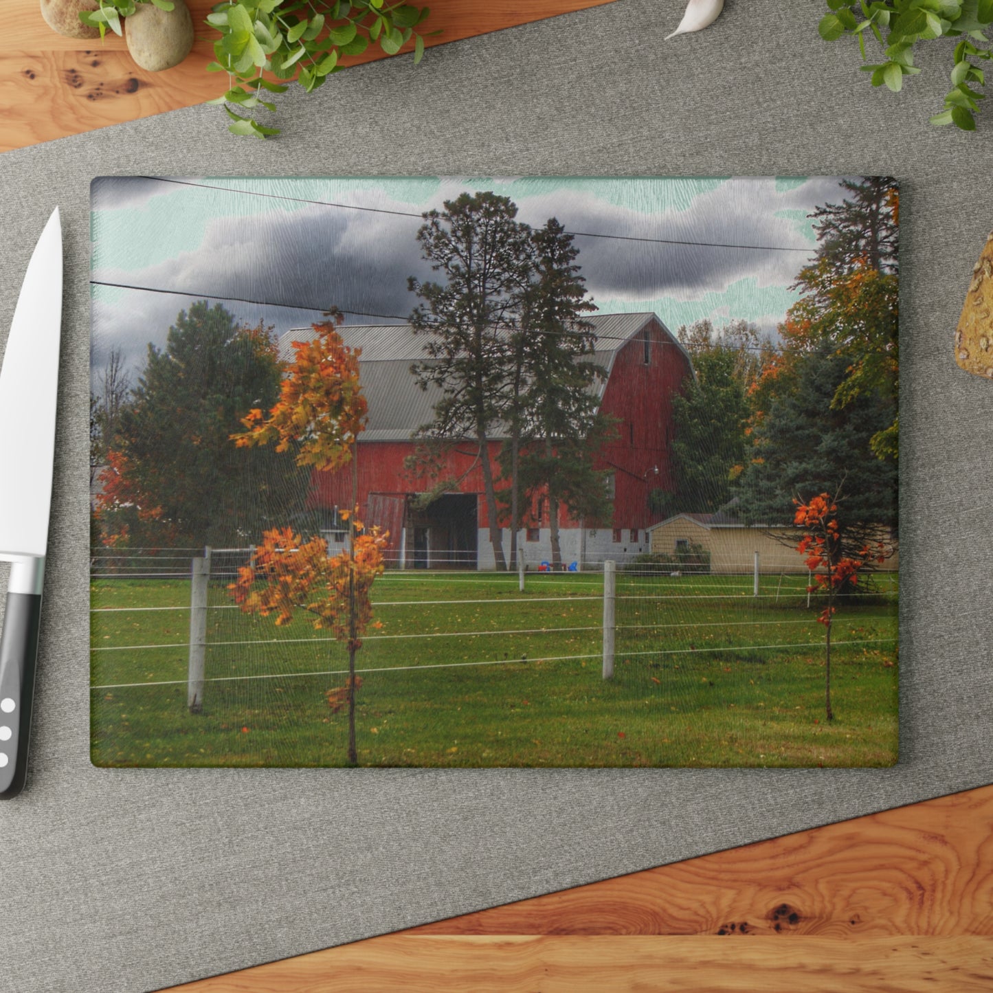 U R There Photography Farnsworth Road Red I Rustic Farmhouse Tempered-Glass Cutting Board