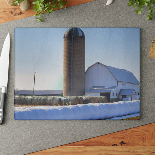 U R There Photography Bowers Road White in Winter Rustic Farmhouse Tempered-Glass Cutting Board