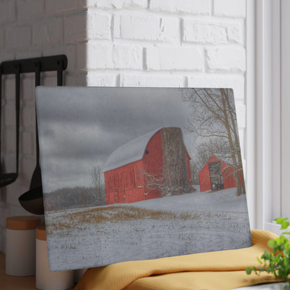 U R There Photography Catlin Reds in Winter II Rustic Farmhouse Tempered-Glass Cutting Board