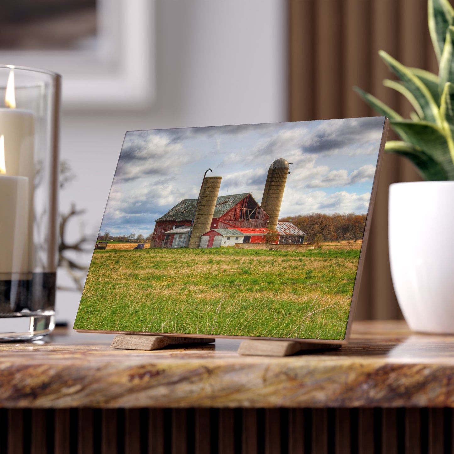 U R There Photography Centerline Road Red Rustic Farmhouse Decorative Ceramic Tile