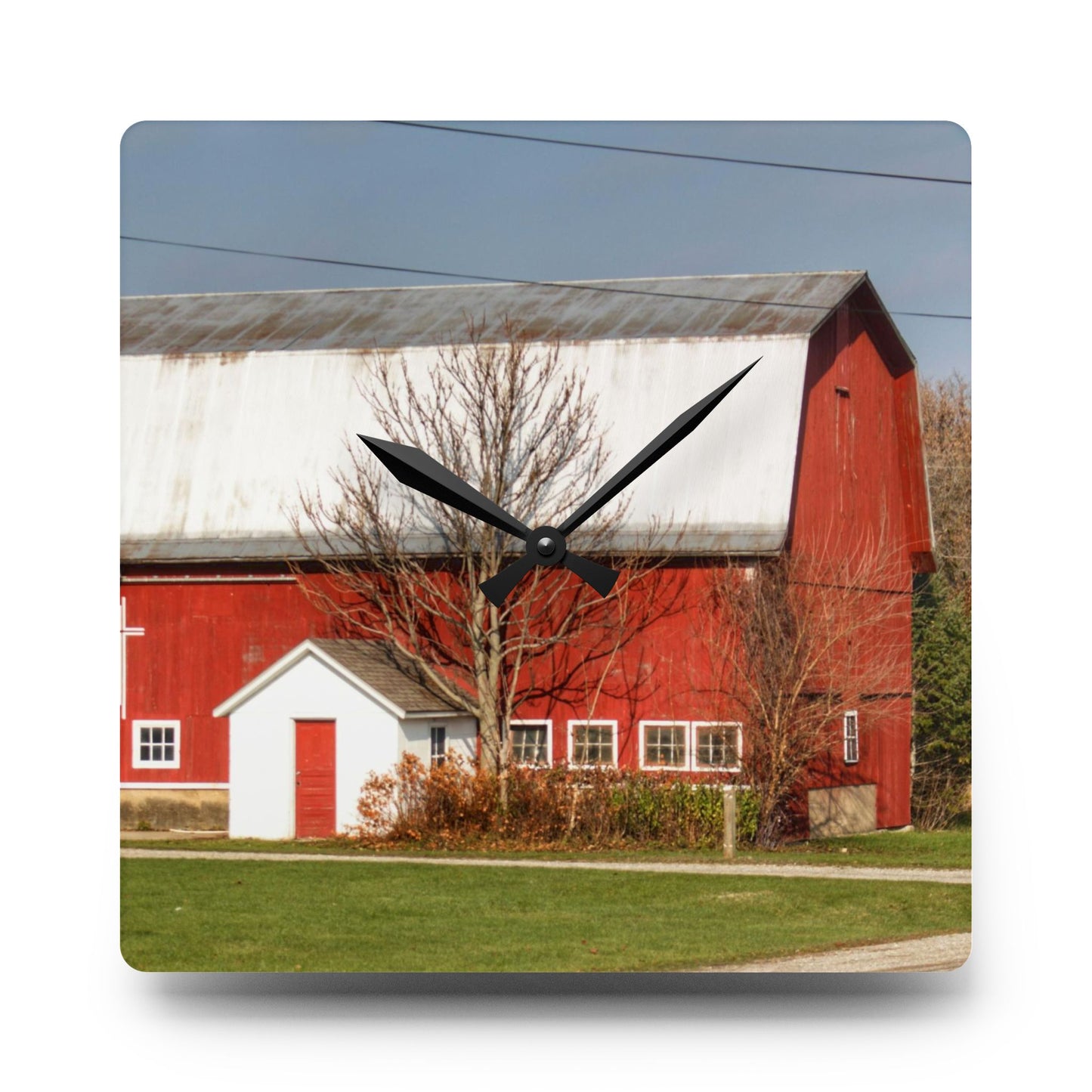 U R There Photography Bray Road Red I Rustic Farmhouse Acrylic Analog Wall Clock