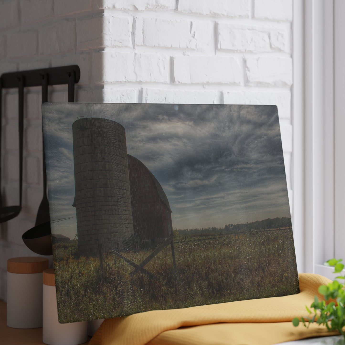 U R There Photography Mushroom Road Red I Rustic Farmhouse Tempered-Glass Cutting Board