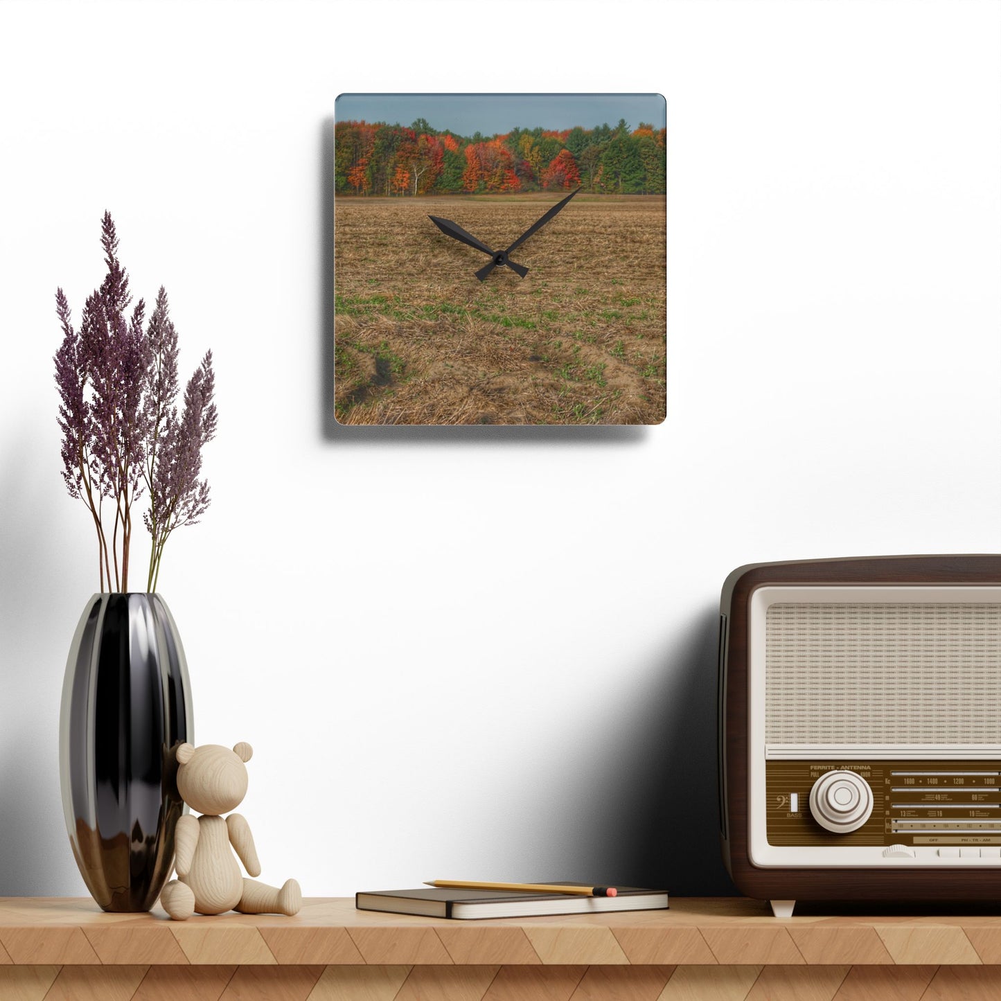 U R There Photography Fall on Murphy Lake III Rustic Farmhouse Acrylic Analog Wall Clock