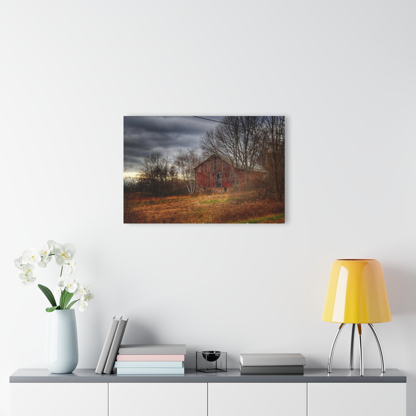 U R There Photography December Fieldstone Red Rustic Farmhouse Acrylic Wall Print