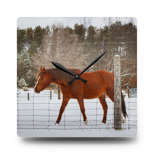 Roadside Chestnut Rustic Farmhouse Acrylic Analog Wall Clock 10.75'' × 10.75'' (Square)