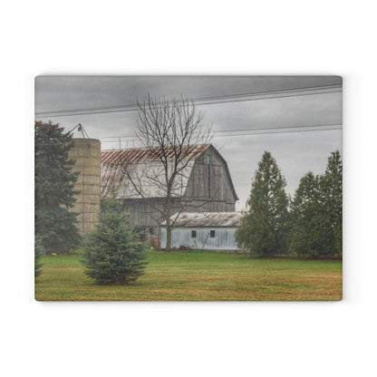 U R There Photography Eddy Road Grey I Rustic Farmhouse Tempered-Glass Cutting Board
