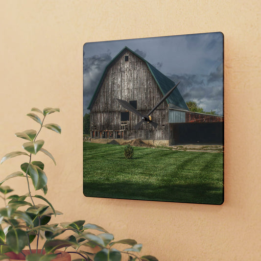 U R There Photography Bishop Road Grey II Rustic Farmhouse Acrylic Analog Wall Clock