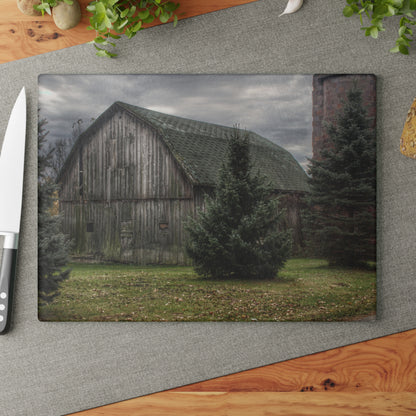 U R There Photography Pero Lake Road Grey I Rustic Farmhouse Tempered-Glass Cutting Board