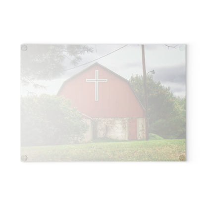 U R There Photography Flint River Road Cross Barn Rustic Farmhouse Tempered-Glass Cutting Board