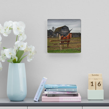 U R There Photography South Summers Road Old Grey and Caramel IV Rustic Farmhouse Acrylic Analog Wall Clock