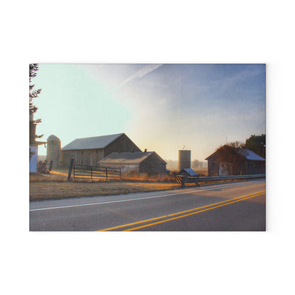 U R There Photography Wilder Road Foggy Morning Greys Rustic Farmhouse Tempered-Glass Cutting Board