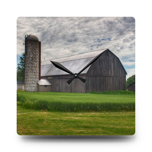 West Tuscola Road Grey Rustic Farmhouse Acrylic Analog Wall Clock 10.75'' × 10.75'' (Square)