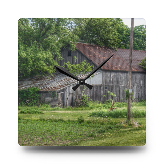 Frankenmuth Grey Saltbox Rustic Farmhouse Acrylic Analog Wall Clock 10.75'' × 10.75'' (Square)