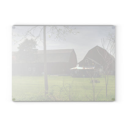 U R There Photography Bishop Road Reds I Rustic Farmhouse Tempered-Glass Cutting Board 8"x 11"