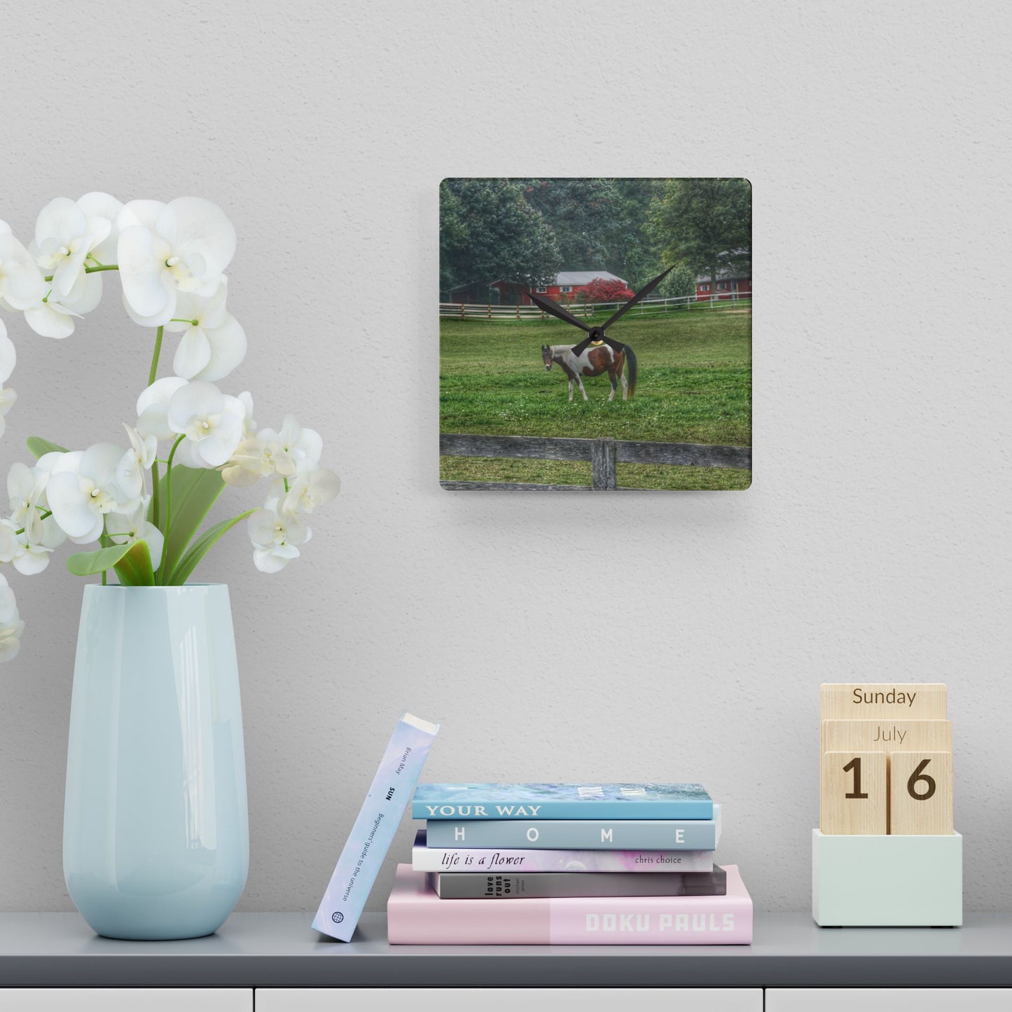 U R There Photography Painted Pony in Pasture Rustic Farmhouse Acrylic Analog Wall Clock