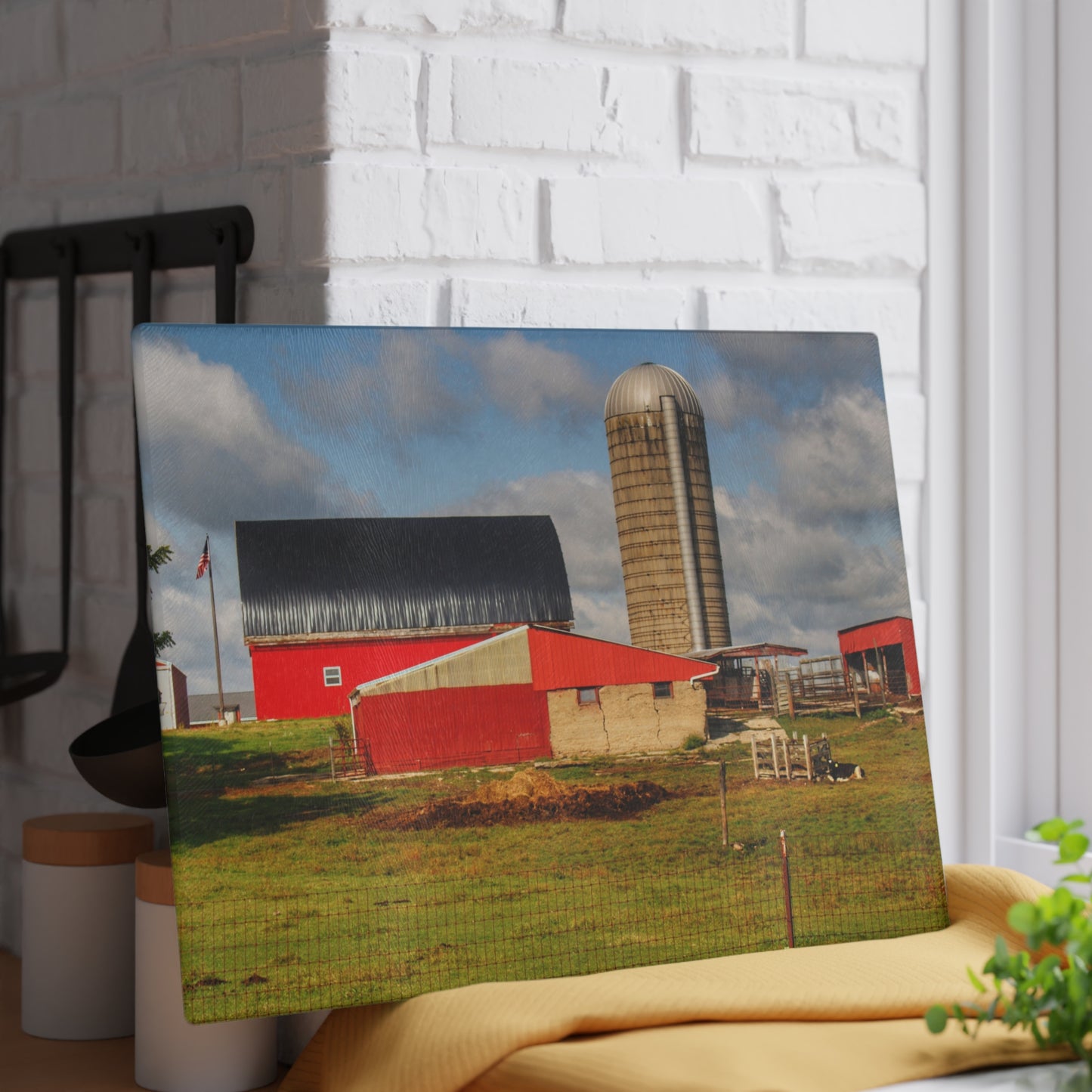 U R There Photography Kingston Checkerboard Farm Rustic Farmhouse Tempered-Glass Cutting Board