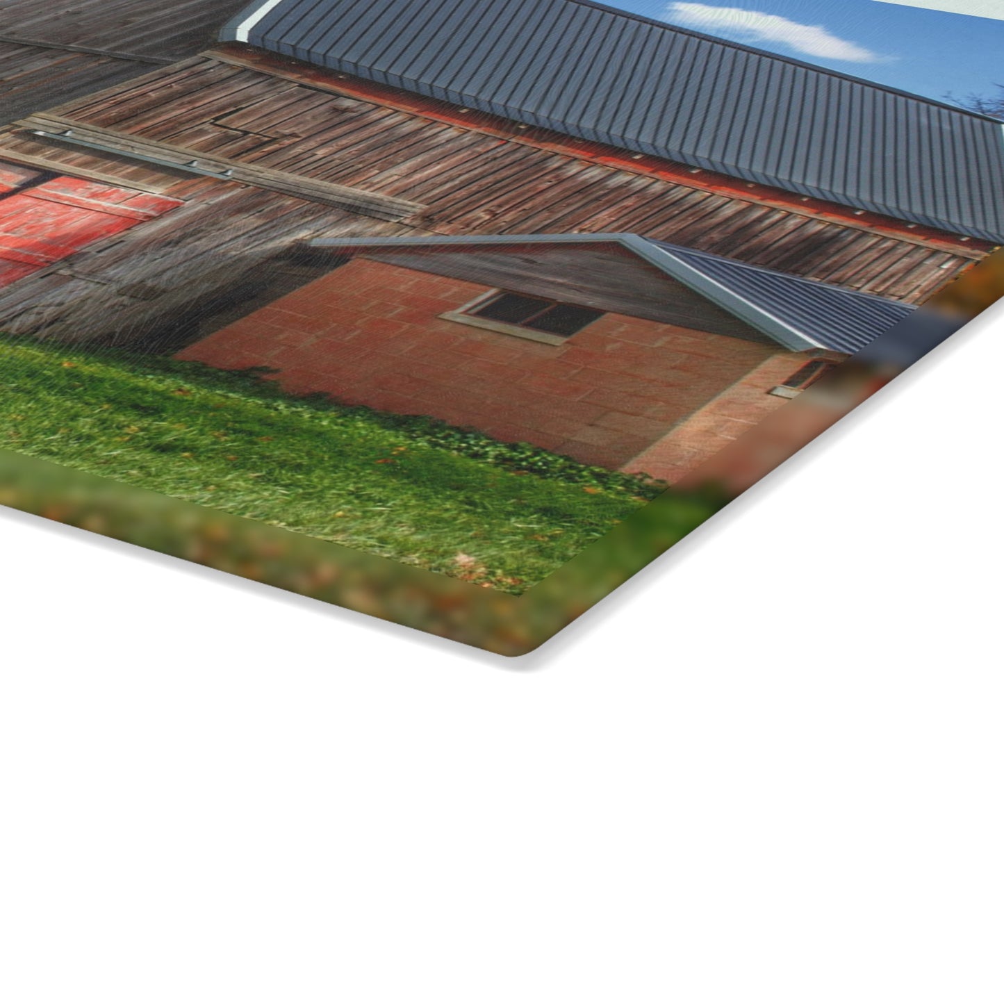 U R There Photography East Leonard Road Red Rustic Farmhouse Tempered-Glass Cutting Board