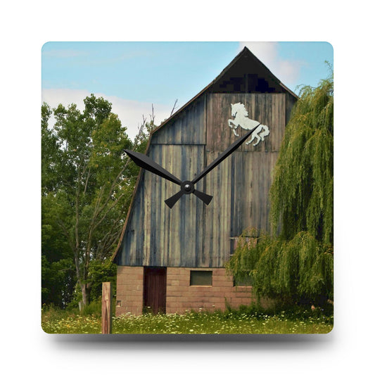 Hassler Lake Horse Barn Rustic Farmhouse Acrylic Analog Wall Clock 10.75'' × 10.75'' (Square)