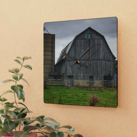 U R There Photography Eddy Road Grey II Rustic Farmhouse Acrylic Analog Wall Clock