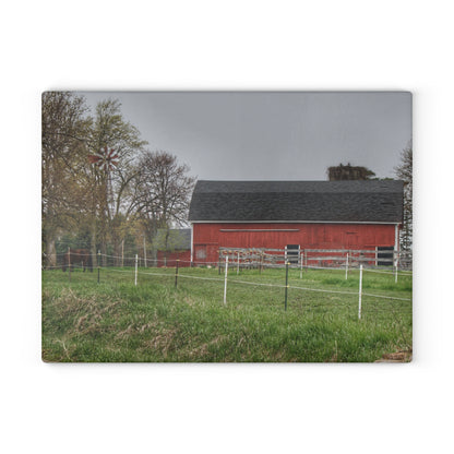 U R There Photography West Lake Road Farm and Filly II Rustic Farmhouse Tempered-Glass Cutting Board