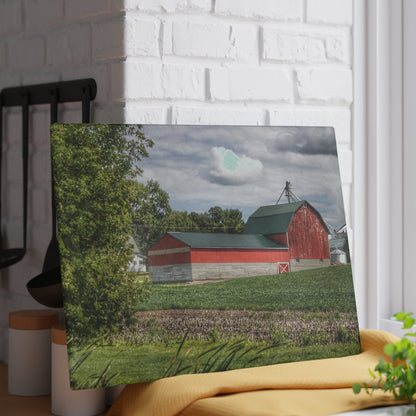 U R There Photography Haines Road Cornfield Reds Rustic Farmhouse Tempered-Glass Cutting Board