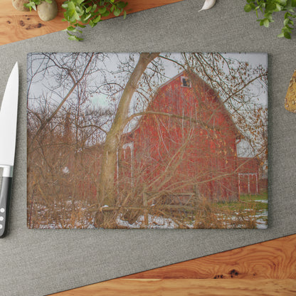 U R There Photography Holmes Road Red I Rustic Farmhouse Tempered-Glass Cutting Board